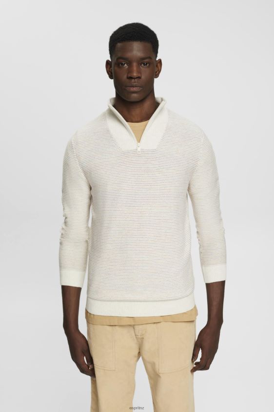Men Esprit Off White Half-zip knit jumper with colourful stripes Sweaters XF4444727 - Image 1