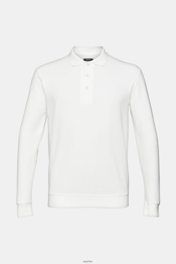 Men Esprit Off White Long sleeve pique polo shirt Polos XF4444951 - Image 5