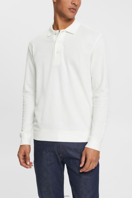 Men Esprit Off White Long sleeve pique polo shirt Polos XF4444951 - Image 1
