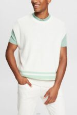 Men Esprit Off White Tank top with two stripes Sweaters XF4444841