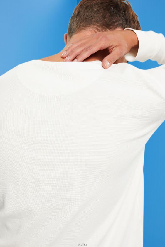 Men Esprit Off White Waffle pique long sleeve top Long Sleeve XF4444850 - Image 3
