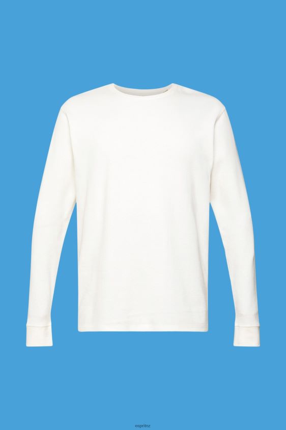 Men Esprit Off White Waffle pique long sleeve top Long Sleeve XF4444850 - Image 5