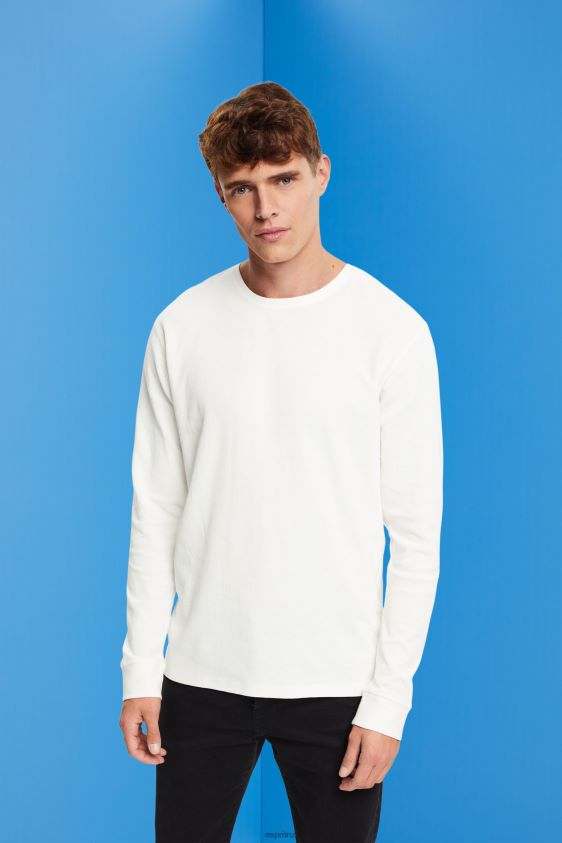 Men Esprit Off White Waffle pique long sleeve top Long Sleeve XF4444850 - Image 1