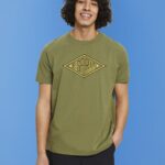 Men Esprit Olive Logo print cotton t-shirt T-Shirts XF4444626