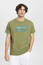 Men Esprit Olive Retro logo print cotton t-shirt T-Shirts XF4444631