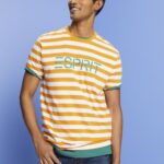Men Esprit Orange Sustainable cotton striped T-shirt T-Shirts XF4444745