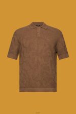 Men Esprit Pale Khaki Boucle polo shirt Polos XF4444702 - Image 5