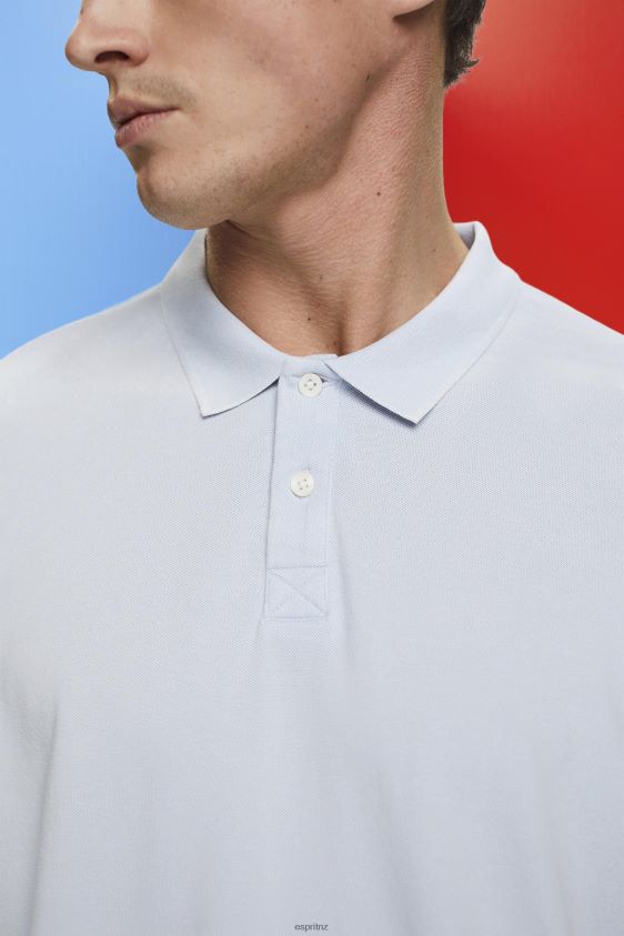 Men Esprit Pastel Blue Stone-washed cotton pique polo shirt Polos XF4444709 - Image 3