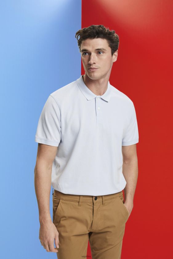 Men Esprit Pastel Blue Stone-washed cotton pique polo shirt Polos XF4444709 - Image 1