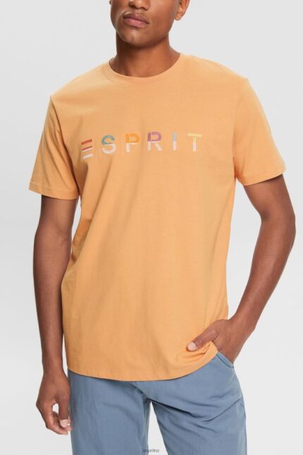 Men Esprit Peach Jersey T-shirt with an embroidered logo T-Shirts XF4444918