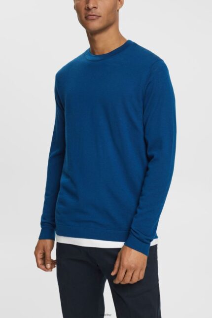 Men Esprit Petrol Blue Knitted wool sweater Sweaters XF4444905