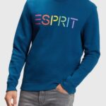 Men Esprit Petrol Blue Logo print sweatshirt Sweatshirts & Hoodies XF4444869