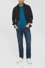 Men Esprit Petrol Blue Pima cotton pique polo shirt Polos XF4444926 - Image 2
