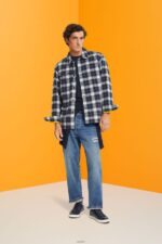 Men Esprit Petrol Blue Pure cotton oversized shirt with checked pattern Shirts XF4444838 - Image 2