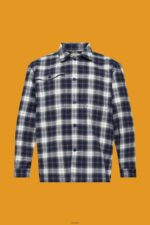 Men Esprit Petrol Blue Pure cotton oversized shirt with checked pattern Shirts XF4444838 - Image 5