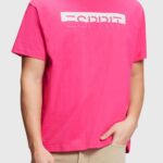 Men Esprit Pink Fuchsia Matte shine logo applique t-shirt T-Shirts XF4444619