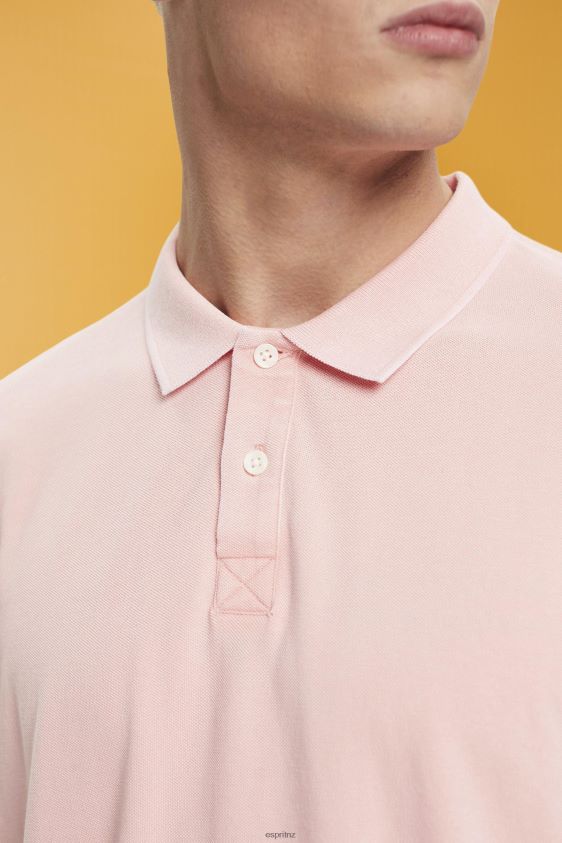 Men Esprit Pink Stone-washed cotton pique polo shirt Polos XF4444710 - Image 3