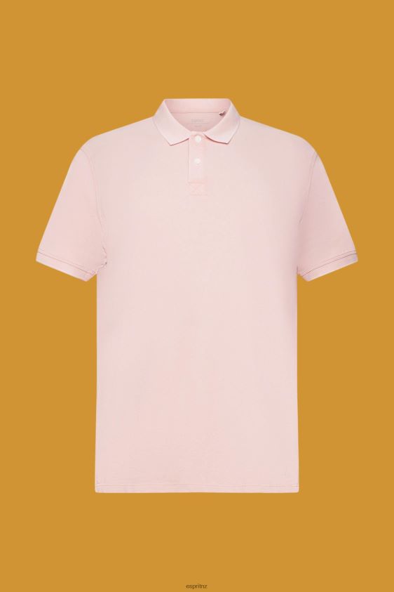 Men Esprit Pink Stone-washed cotton pique polo shirt Polos XF4444710 - Image 5