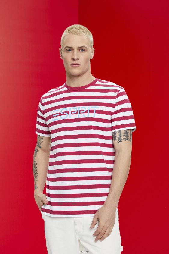 Men Esprit Pink Sustainable cotton striped T-shirt T-Shirts XF4444744 - Image 1