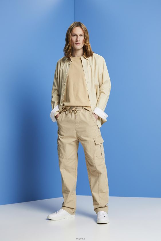 Men Esprit Sand Cotton jogger-style tapered cargo trousers Trousers & Pants XF4444674 - Image 2