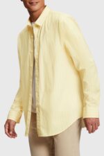 Men Esprit Sunflower Yellow Relaxed fit striped poplin shirt Shirts XF4444798