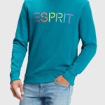 Men Esprit Teal Blue Logo print sweatshirt Sweatshirts & Hoodies XF4444870