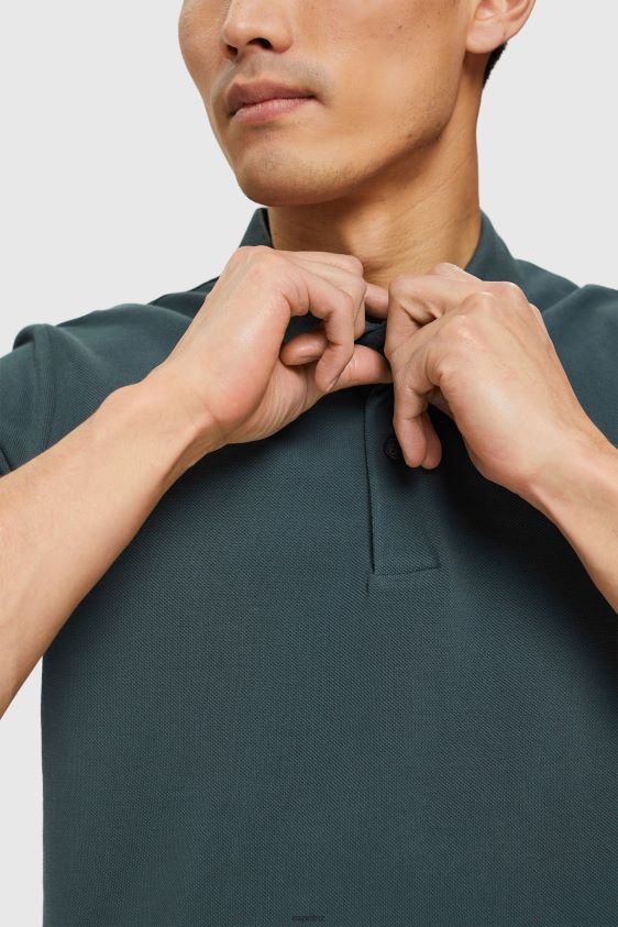 Men Esprit Teal Blue Pima cotton pique polo shirt Polos XF4444927 - Image 3