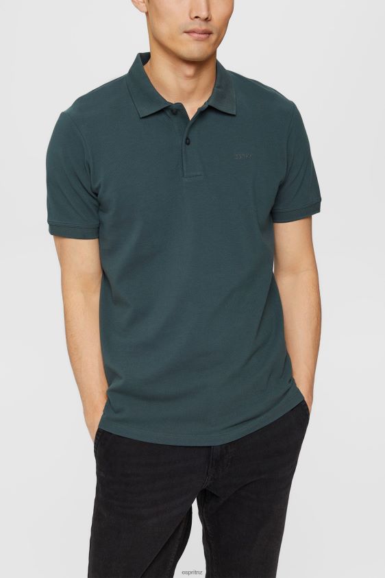 Men Esprit Teal Blue Pima cotton pique polo shirt Polos XF4444927 - Image 1