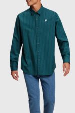Men Esprit Teal Blue Relaxed fit striped poplin shirt Shirts XF4444797