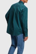 Men Esprit Teal Blue Relaxed fit striped poplin shirt Shirts XF4444797 - Image 3
