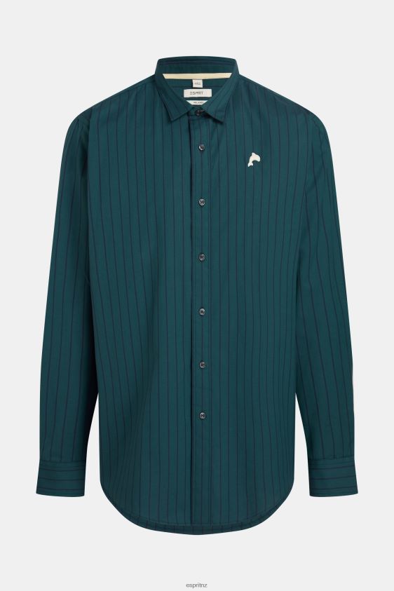 Men Esprit Teal Blue Relaxed fit striped poplin shirt Shirts XF4444797 - Image 6