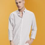 Men Esprit Toffee Striped sustainable cotton shirt Shirts XF4444705