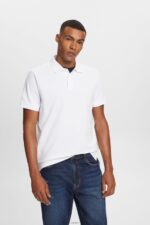 Men Esprit White Cotton Mesh Polo Shirt Polos XF4444567
