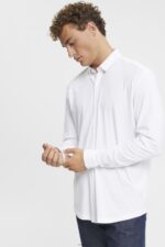 Men Esprit White Jersey long sleeve, 100% cotton Shirts XF4444680