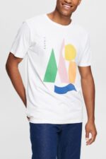 Men Esprit White Jersey T-shirt with a print T-Shirts XF4444844