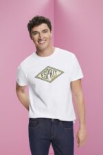 Men Esprit White Logo print cotton t-shirt T-Shirts XF4444624