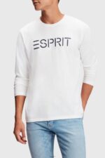 Men Esprit White Logo print jersey t-shirt T-Shirts XF4444864
