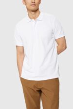 Men Esprit White Pima cotton pique polo shirt Polos XF4444924