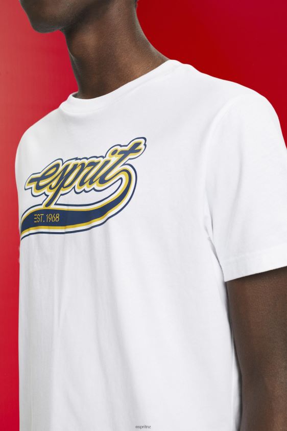 Men Esprit White Retro logo print cotton t-shirt T-Shirts XF4444629 - Image 3