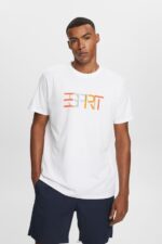 Men Esprit White T-shirt with front print, 100% cotton T-Shirts XF4444738