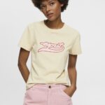 Women Esprit Beige Cotton T-shirt with printed logo T-Shirts XF4444143