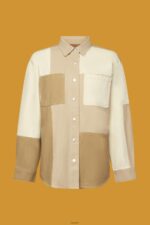 Women Esprit Beige Patchwork shacket Jackets XF4444293 - Image 5