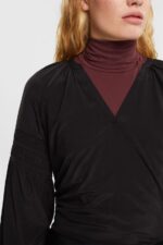 Women Esprit Black Blouse with smocked details, LENZING ECOVERO Blouses XF4444370 - Image 3
