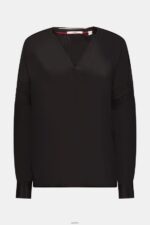 Women Esprit Black Blouse with smocked details, LENZING ECOVERO Blouses XF4444370 - Image 5