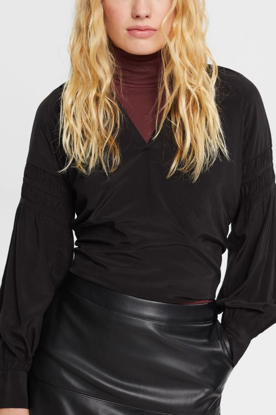 Women Esprit Black Blouse with smocked details, LENZING ECOVERO Blouses XF4444370 - Image 1