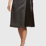 Women Esprit Black Buckle waist wrapped midi skirt Skirts XF4444363