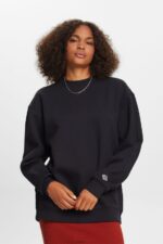 Women Esprit Black Cotton Blend Pullover Sweatshirt Sweatshirts & Hoodies XF444427