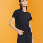 Women Esprit Black Cotton crewneck t-shirt T-Shirts XF4444454
