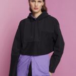 Women Esprit Black Cropped patchwork hoodie Sweatshirts & Hoodies XF4444288