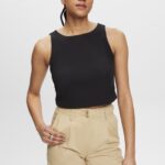 Women Esprit Black Cropped sleeveless blouse Blouses XF4444307